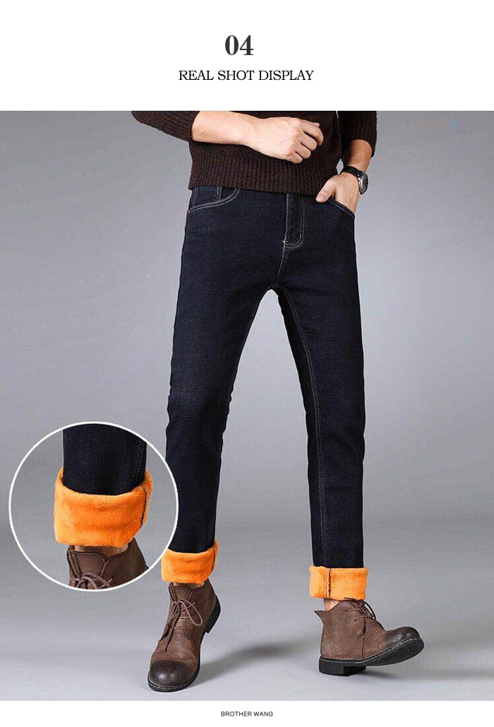 Winter Men's Warm Casual Jeans