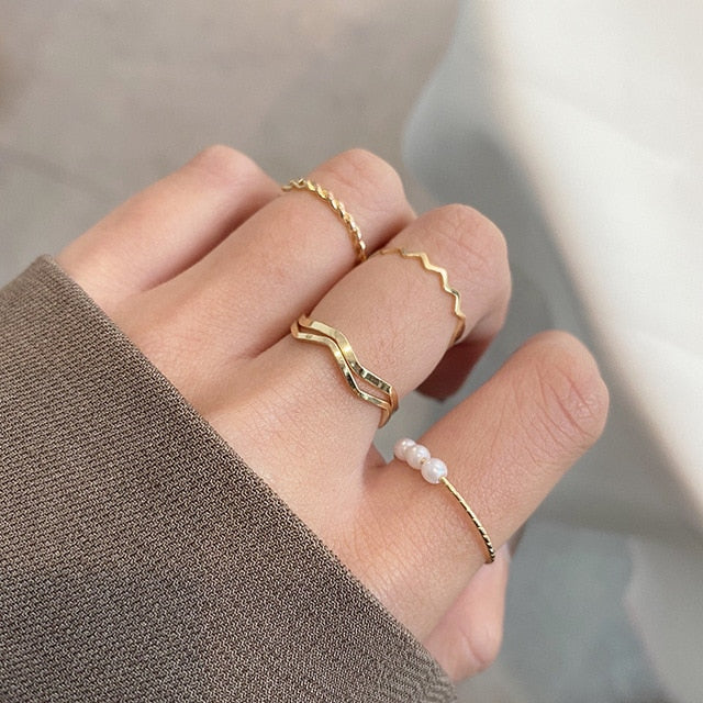 Metal Geometry Circular Punk Rings Set