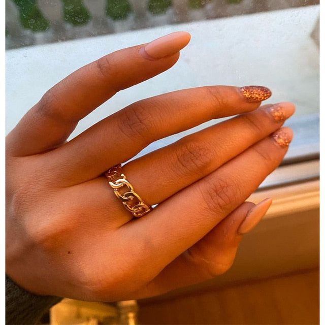 Metal Geometry Circular Punk Rings Set
