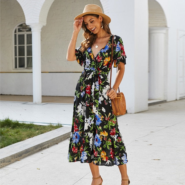 Ladies Flower Print Summer Dress