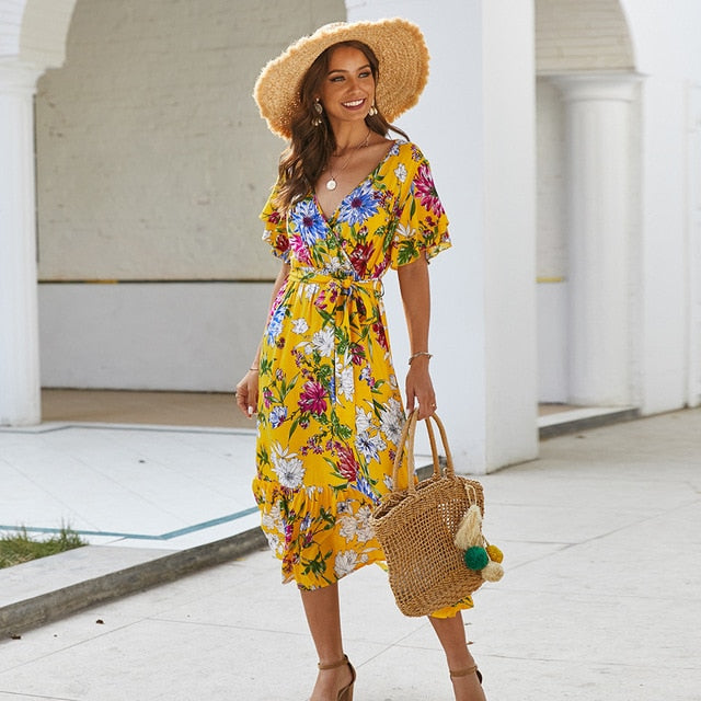 Ladies Flower Print Summer Dress