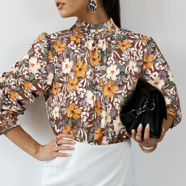 Womens High Collar Satin Blouse