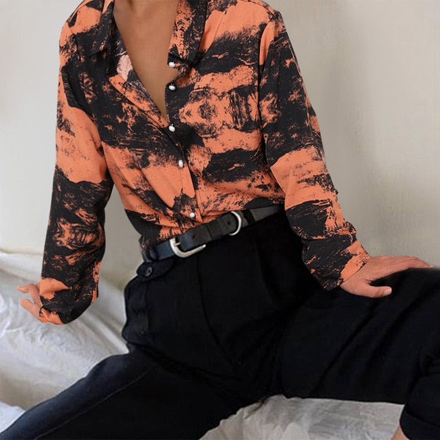 Vintage Long Sleeves Satin Blouse For Women