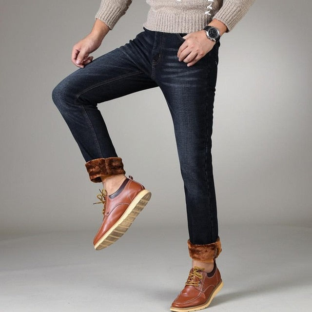 Winter Men's Warm Casual Jeans