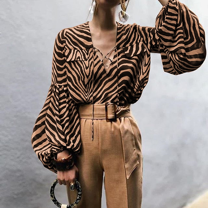 Casual Lace Up Womens Blouse
