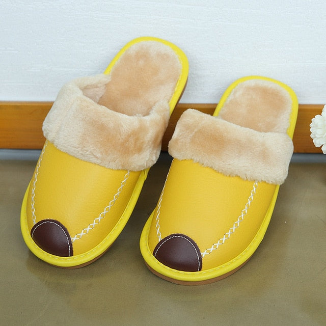 Women Warm Leather Slippers