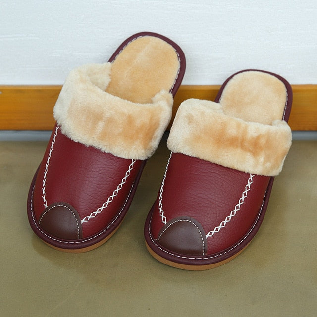 Women Warm Leather Slippers