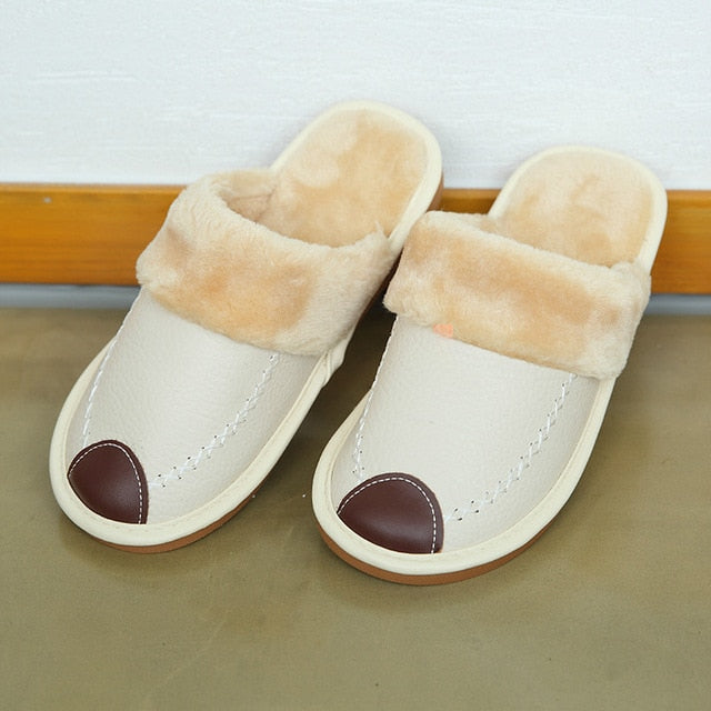 Women Warm Leather Slippers