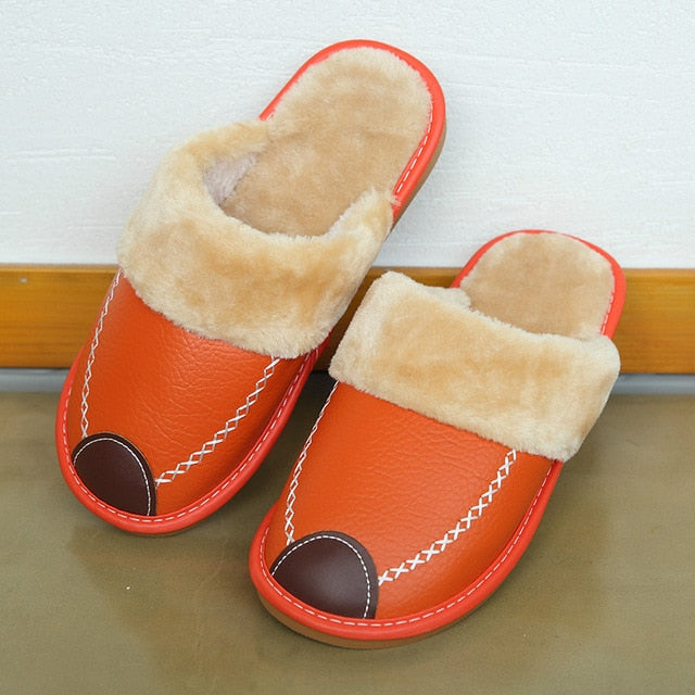 Women Warm Leather Slippers