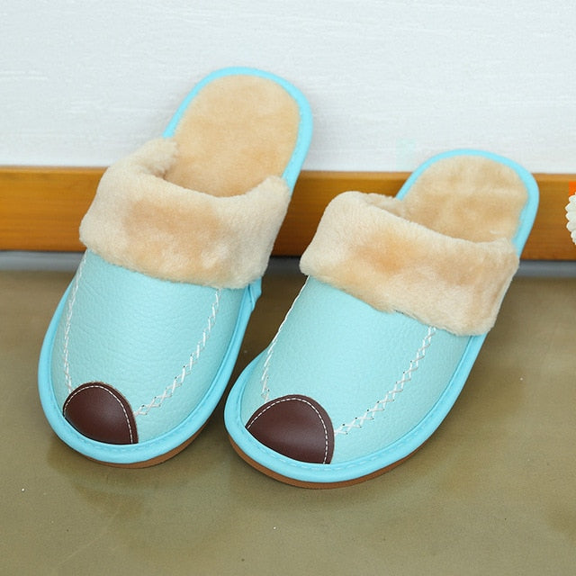 Women Warm Leather Slippers