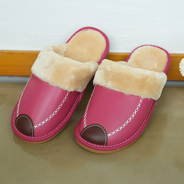 Women Warm Leather Slippers