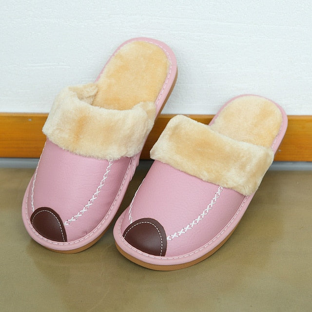 Women Warm Leather Slippers