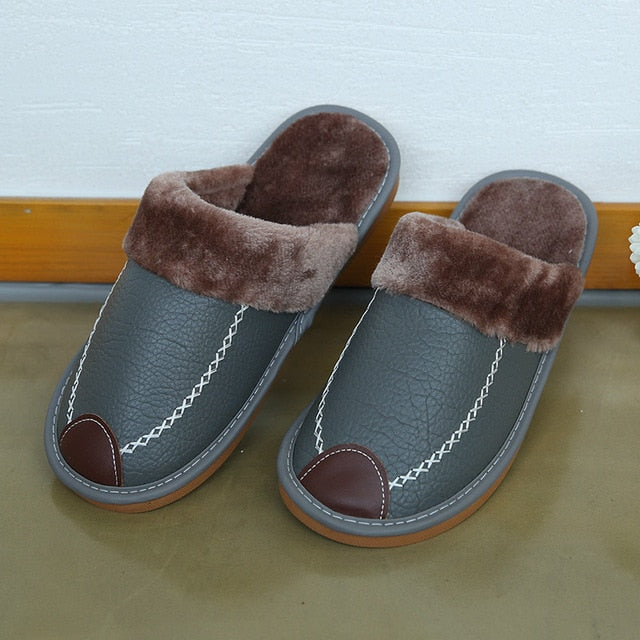 Women Warm Leather Slippers