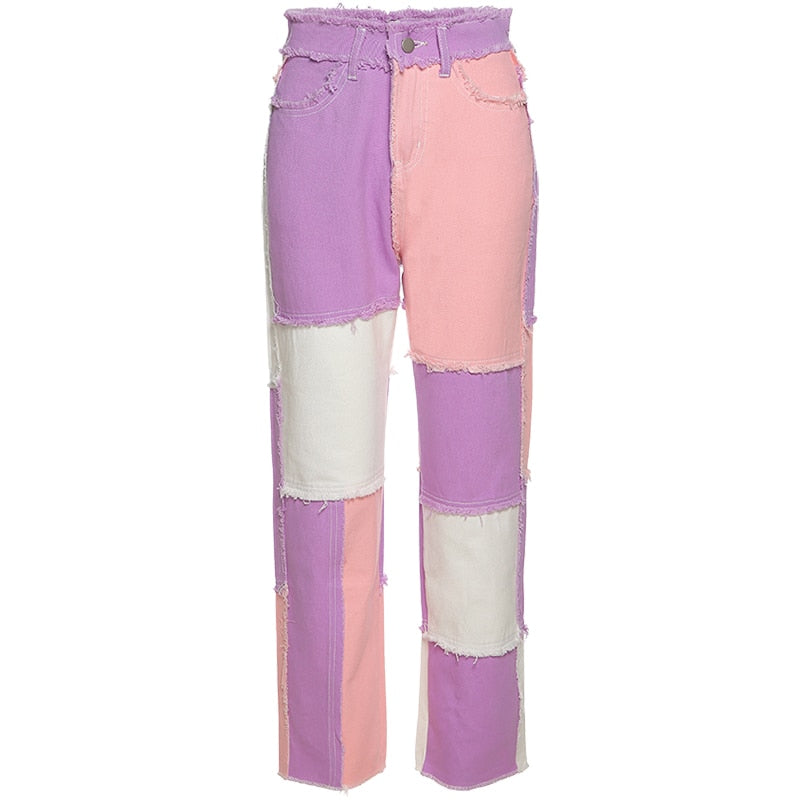 Patchwork High waist Hip Hop Jeans