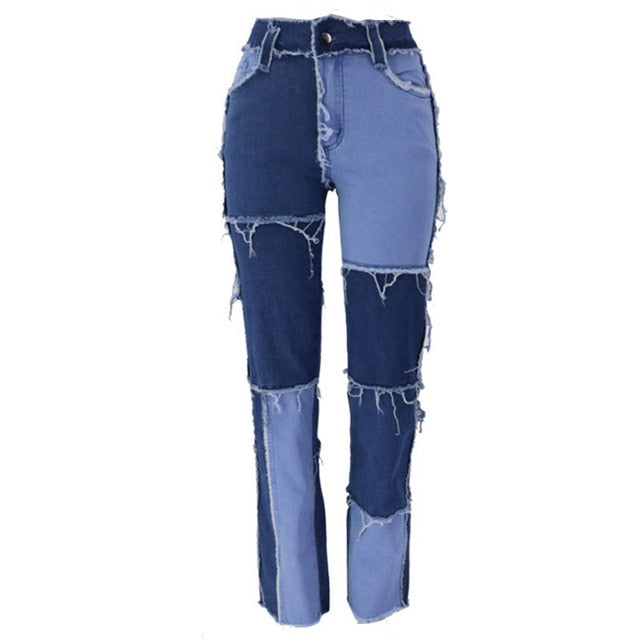 Patchwork High waist Hip Hop Jeans
