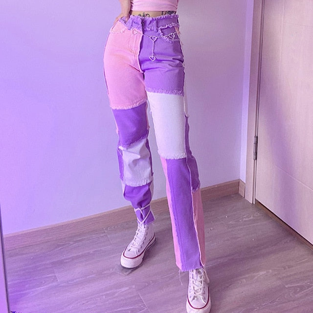 Patchwork High waist Hip Hop Jeans