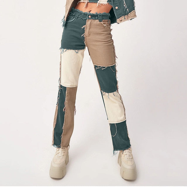 Patchwork High waist Hip Hop Jeans