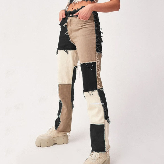 Patchwork High waist Hip Hop Jeans