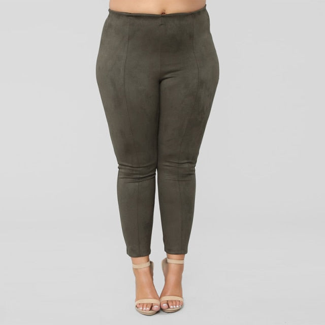 Suede Leather Skinny Women Pants